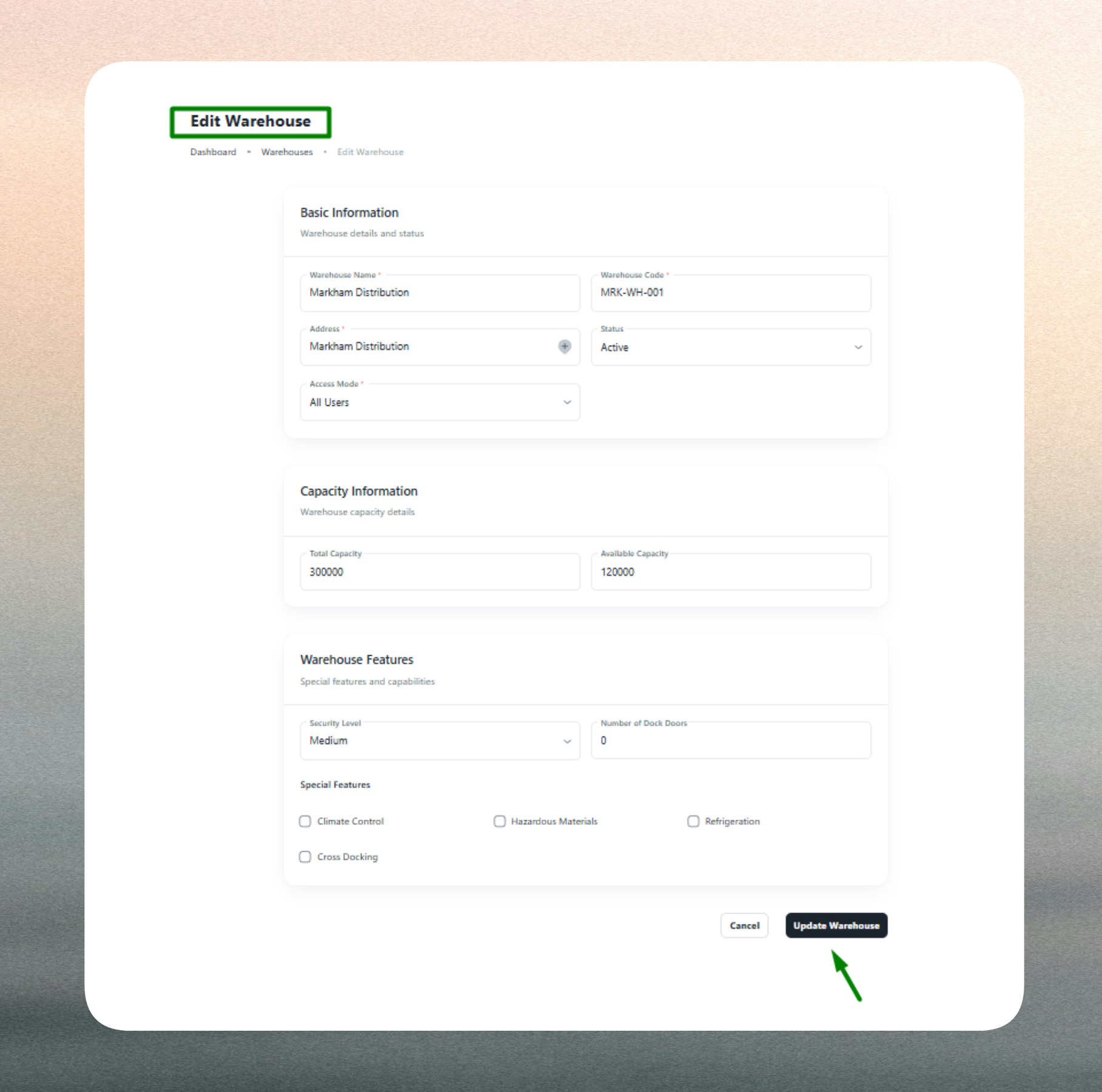 Edit Warehouse Tools