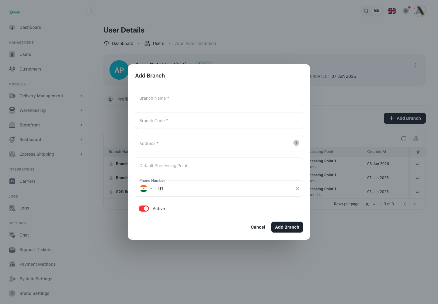 Add branch form