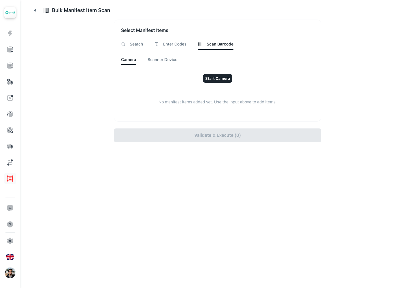 Bulk Manifest Item Scan scan barcode mode