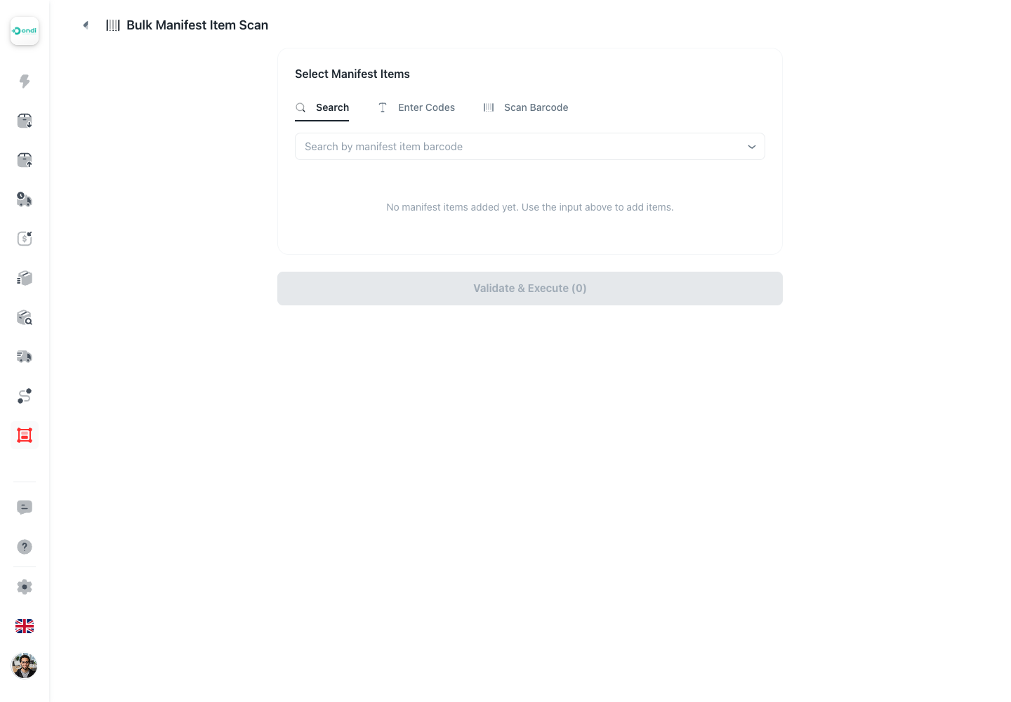 Bulk Manifest Item Scan search mode
