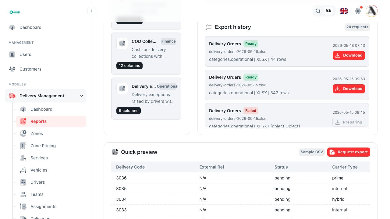 Delivery Report preview table