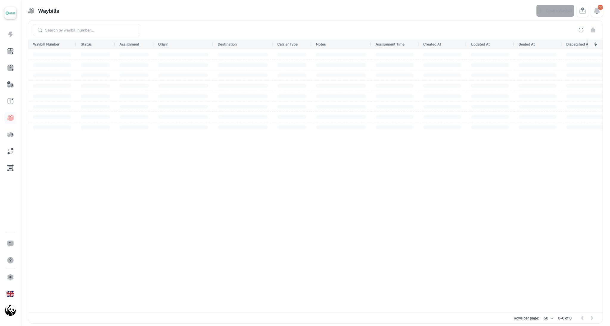 Waybills in dispatcher view